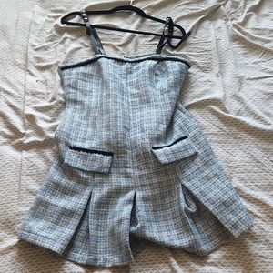 Spaghetti strap dress with button overcoat